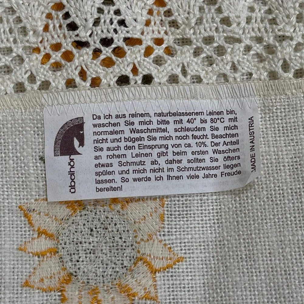 Übelhör Sunflower Table Runner White Embroidered Lace Trim Made in Austria